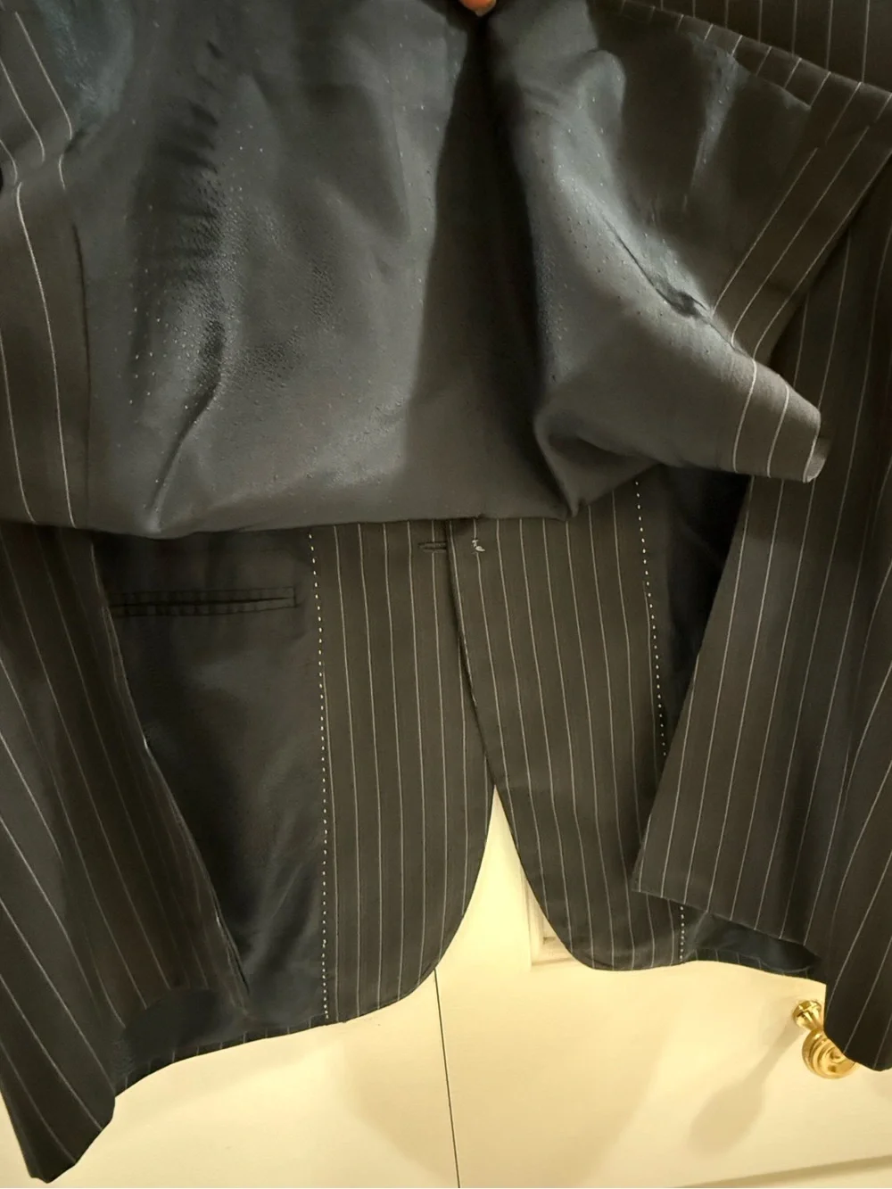 Versace Mens 48C 38R Wool Silk Black White Pinstripe Blazer Switzerland